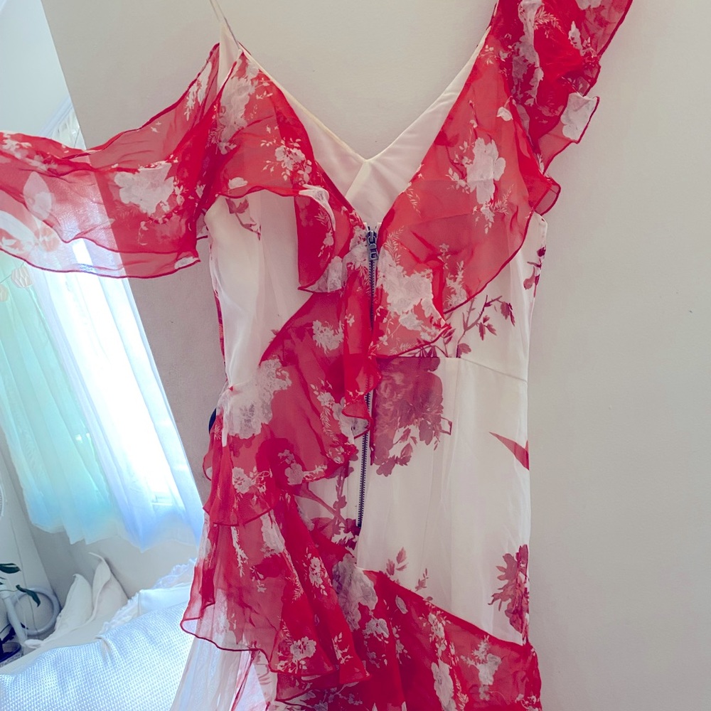 Alice + Olivia Floral Ruffle Maxi Dress in White and Pink - Picture 3 of 9